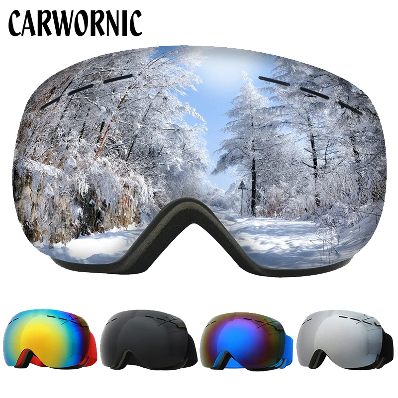 Лыжные очки, двухслойные, УФ, анти-туман, большие Лыжные маски, очки для катания на лыжах, сноуборде, зимние очки для мужчин и женщин, лыжные очки