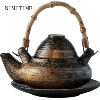 

1PC Japanese Style Ceramic Round Tray Seafood Soup Pot Small Teapot With Tea Cup Cuisine Restaurant Teapot Tableware