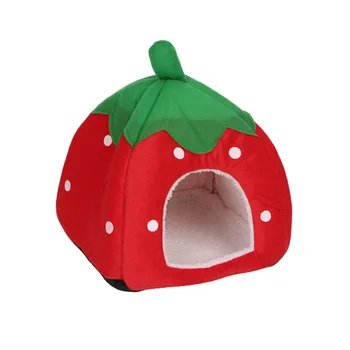 

Cute Strawberry Pet Bed Dog Cat Kitten Puppy Cave Kennel House with Mat Foldable