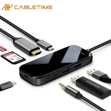 Кабель USB C концентратор док-станция USB 3,0 HDMI RJ45 type-C концентратор адаптер для MacBook Pro Air мульти Беспроводная зарядка iWatch C251