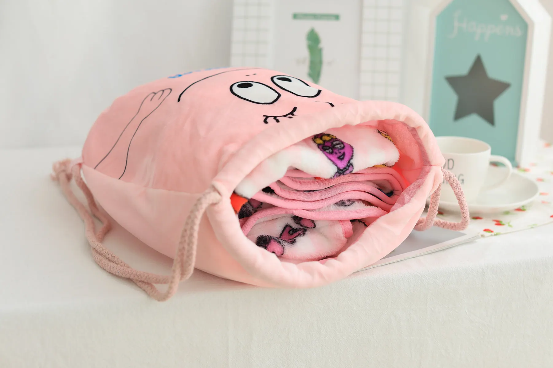 Barbapapa мультфильм рисунок рюкзаки розовый прекрасный чистый хлопок тонкий холщовый рюкзак дорожный рюкзак для девочки одеяло для рюкзака