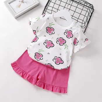 

Summer New Children Clothes Girls Cartoon Flower Suit Korean Baby Girls Short Sleeve Set Cute Sweet Plaid Two-piece Suit Outfits