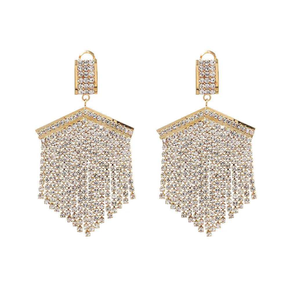 

Large Design Metal Bohemia Tassel Acrylic Earrings for Women Gold Color Statement Earrings Mosaic Zircon Fashion Jewelry Gift