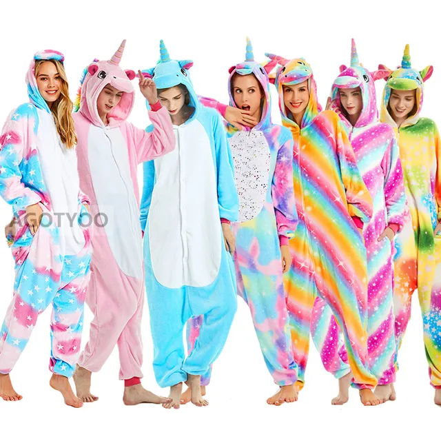 Unicorn Onesies Unisex Winter Cute Panda Totoro Skeleton Onesies Women Nightwear Anime Costumes Adults Flannel Sleepwear Pajamas 1