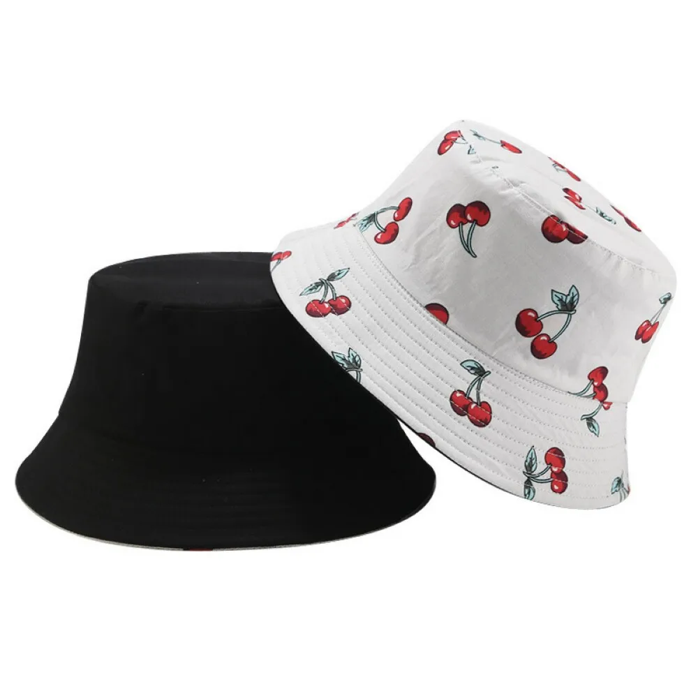 

Two Side Fruit Print Bucket Hats Reversible Women Black Hip Hop Harajuku Cotton Bucket Hat Man Woman Fashion Fisherman Hat Cap