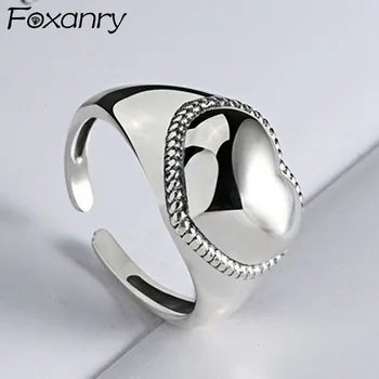 

Foxanry 925 Sterling Silver Ring for Women Trendy Vintage Handmade LOVE Heart Thai Silver Birthday Party Jewelry Gifts Wholesale