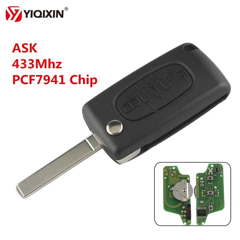 

YIQIXIN 3 кнопки раскладной дистанционный Автомобильный ключ 433 МГц ID46 PCF7941 чип Groove VA2 Blade CE0523 для Peugeot 207 307 для Citroe C2