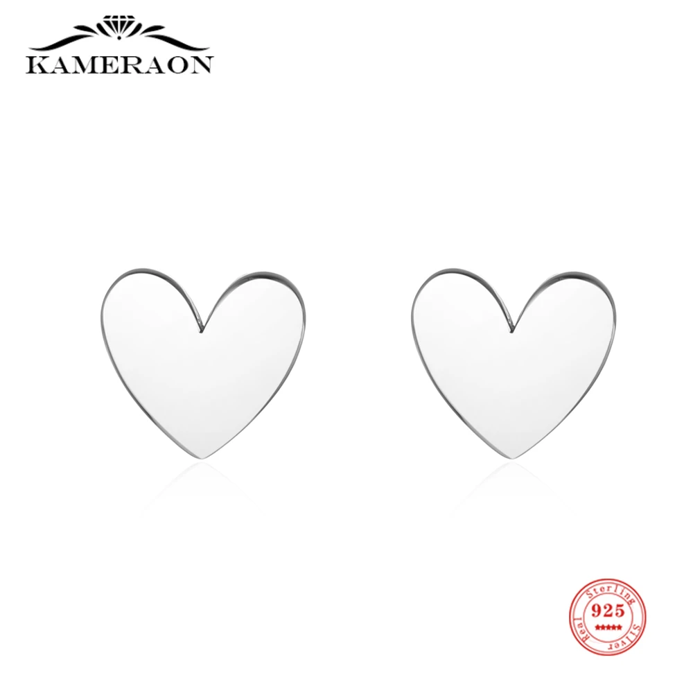 

S925 Sterling Silver Stud Earring Smooth Love Heart Earrings for Women Sweet Simple Small Ear Jewelry Fine Gift