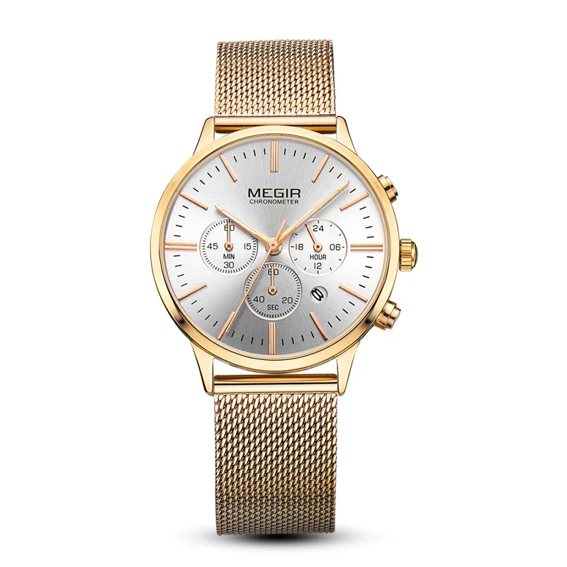 MEGIR женские часы модные водонепроницаемые хронограф кварцевые часы многофункциональные часы из нержавеющей стали ремешок Дата часы