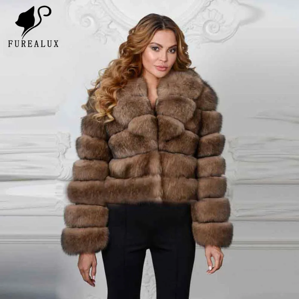 

Fashion Women's Short Blue Fox Fur Winter Full Pelt New Genuine Leather Jackets Thick Warm Handmade Clothing Fur Coat Customized