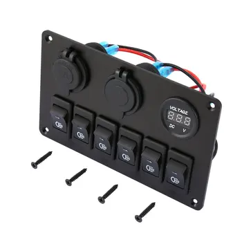 

6 Gang LED Car Boat Rocker Switch Panel Dual USB Cigarette Lighter Socket Voltmeter Auto Car LED Boat Switch Panel