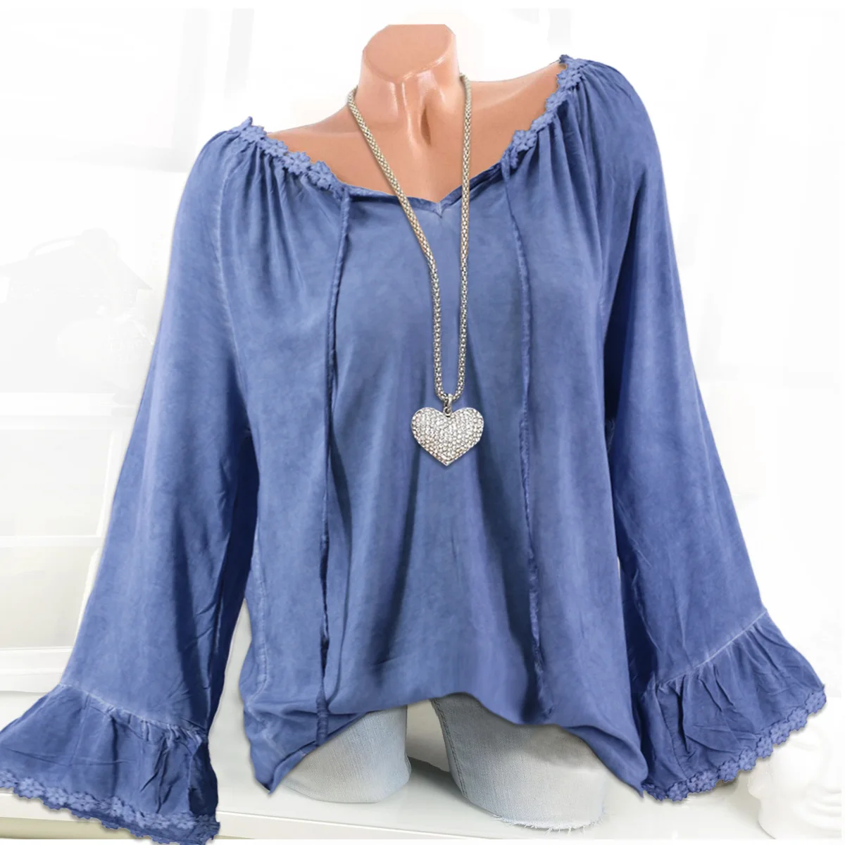 2019 Fashion Women Long Sleeve T-shirts Autumn Winter One-neck Lace Stitching Shirts Women Loose Tops Tees Clothes S-5XL THXDOLL