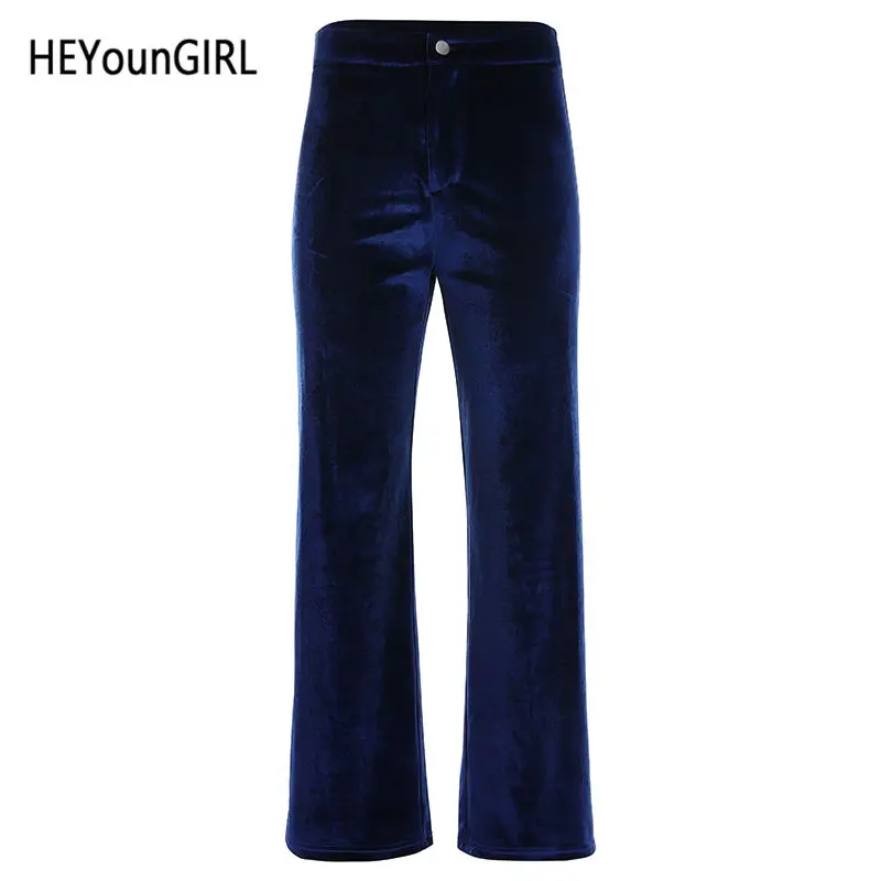 Синий HEYounGIRL/осенне-зимние Бархатные брюки-клеш; элегантные обтягивающие брюки с высокой талией; женская уличная одежда; широкие брюки-Капри - Цвет: Синий