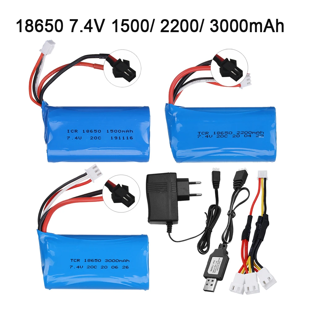 7.4V 1500mAh/2200mah/3000mah 18650 Battery for WPL MN99S D90 U12A S033g Q1 H101 SM Rc Boats Cars Tanks Drones Parts | Игрушки и хобби