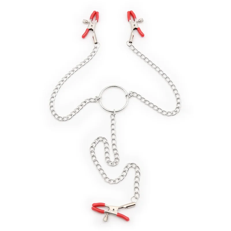 

Woman Sexy Three Nipple Clamps With Chain Labia Breast Nipple Clamps Exotic Accessories