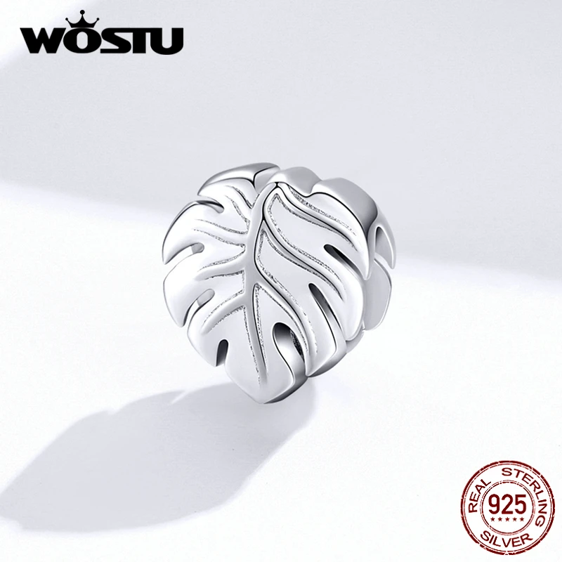 WOSTU, 925 пробы, серебряные бусины Monstera Deliciosa, завод, шарм, подходит для оригинального браслета, кулон, модное свадебное ювелирное изделие, DAC141