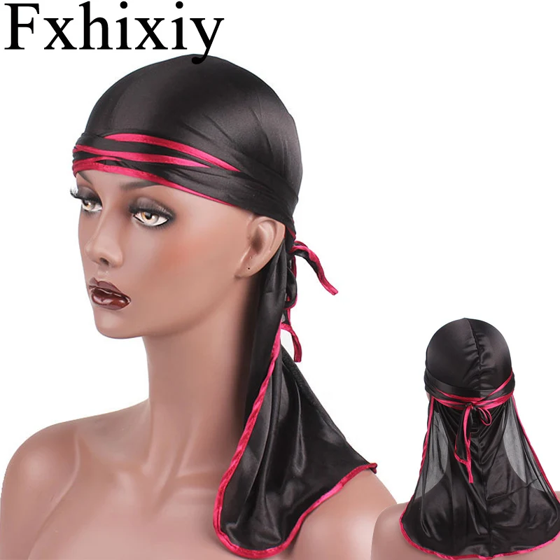 New Fashion Men's Satin Silky Strip Durags Bandanna Turban Wigs Men Doo Durag Biker Wave Headwear Pirate Hat Hair Accessories