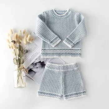 

2019 Autumn Newborn Baby Boys Girls Casual Long Sleeve Clothing Set Knit T-shirt Tops+Shorts Costume Set