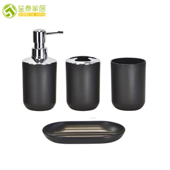 

4Pcs/Set Bathroom Suit Set Holder Bathing Soap Box Cup Toothbrush Holder Soap Dispenser Black White Gray Dish Bath Storage Sets