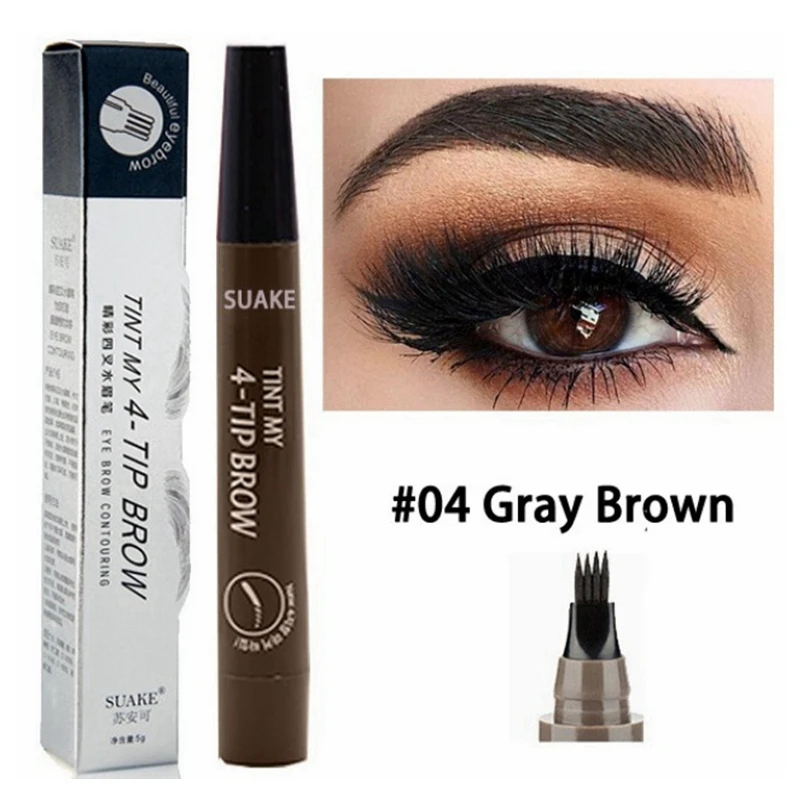 04 Microblading, ручка для татуировки бровей, водостойкая, 4 вилки, кончик для бровей, карандаш для татуировки, профессиональный тонкий эскиз, жидкий карандаш для бровей, оттенок - Цвет: 04