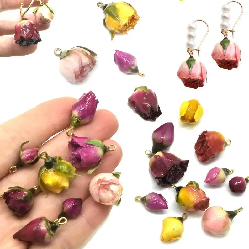 

20pcs bulk DIY earring rose dried flowers pendant real flower handmade semi-finished products earrings epoxy resin