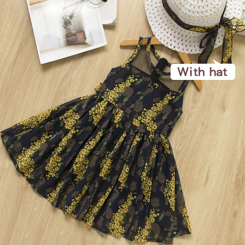 Bear Leader/платья для малышей; летняя одежда для девочек; платья с цветным принтом и шляпой; платья из 2 предметов - Цвет: az1405 black