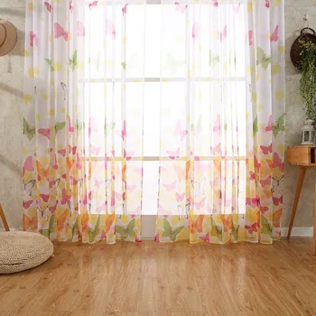 

Butterfly Printed Translucent Screen Semi-blackout Curtains