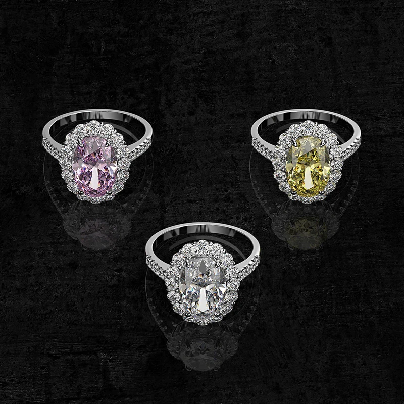 S925 sterling silver high-end Sparkling AAAAA Zircon wedding ring Luxury Oval 8*12mm Pink Yellow White CZ jewelry Enagement ring