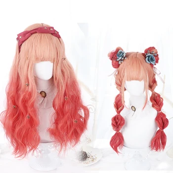 

MEIFAN Long Orange/Blue Lolita Wigs Woman Hair Wavy Cosplay Wig Halloween Harajuku Wigs Heat Resistant Synthetic Hair