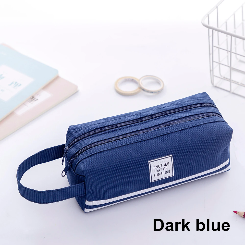 dark blue GENKKY цветной большой емкости чехол для карандашей s сумки Kawaii Корея ткань ручка Коробка Чехол школьные офисные канцелярские принадлежности - Цвет: dark blue