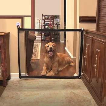 

New Magic Dogs Puppy Mesh Gate Folding Pets Dog Fences Gate For Indoor Outdoor Safe Guard Enclosure Pet Supplies