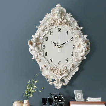 

Creative decor European Retro resin Pastoral quartz clock Mute style Muted fashion rose flower round wall for gift Support