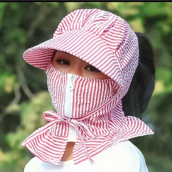 

New Adult Protect Hat Outdoor UV Protection Ear Flap Neck Cover Sun Hat Cap Fishing Hunting Hiking Stripe Cotton 2020