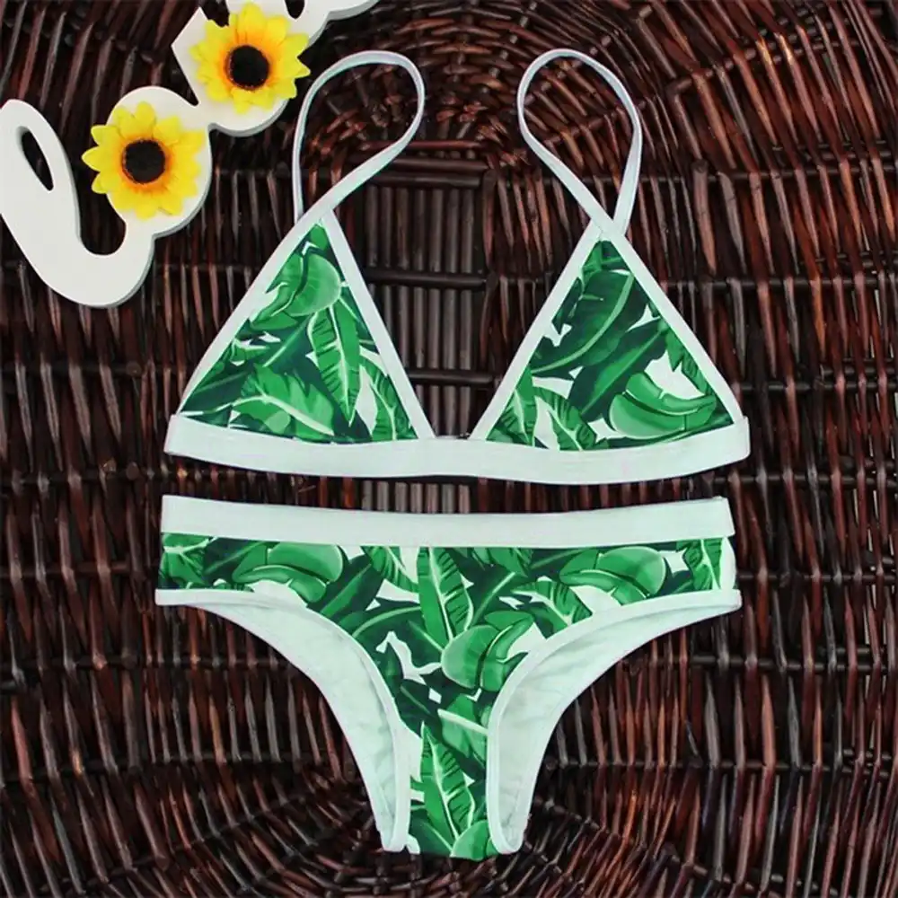 women push-up padded bra print bikini set swimsu