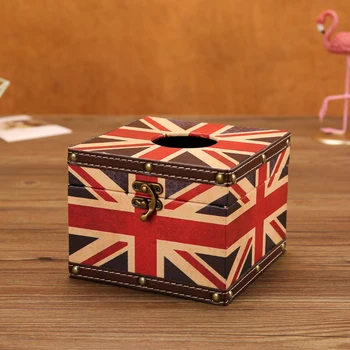 

Vinatge Tissue Box Porta Guardanapo Storage Box Flag Design Wet Wipes Box Hinged Refillable Home Decoration BB50ZJ