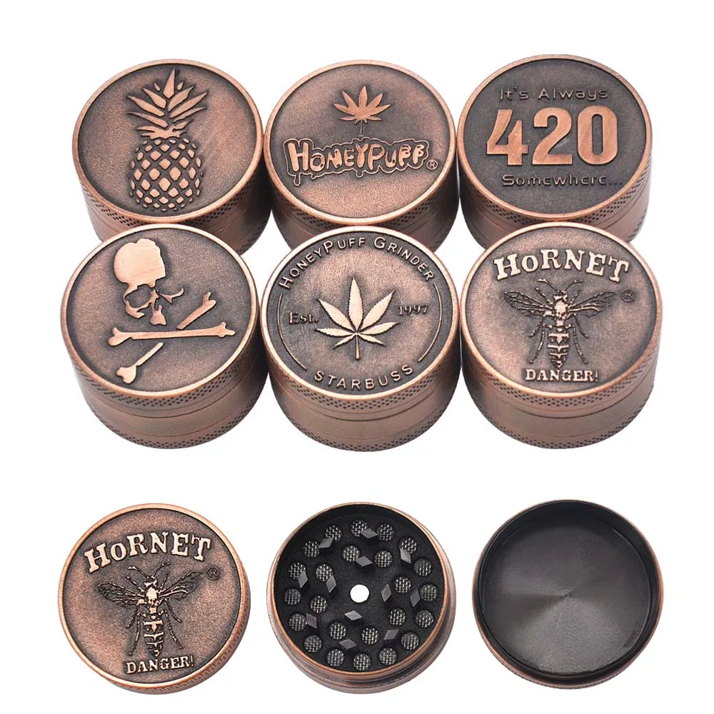 

HORNET Metal Vintga Herb Grinder 40MM 3 Pipe Zinc Alloy Mini Tobacco Grinders with Pollen Catcher Pepper Muller Accessories