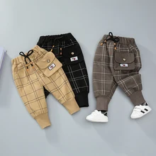Повседневные брюки для мальчиков, г. Новые весенние штаны в клетку детские свободные весенне-осенние штаны детская одежда