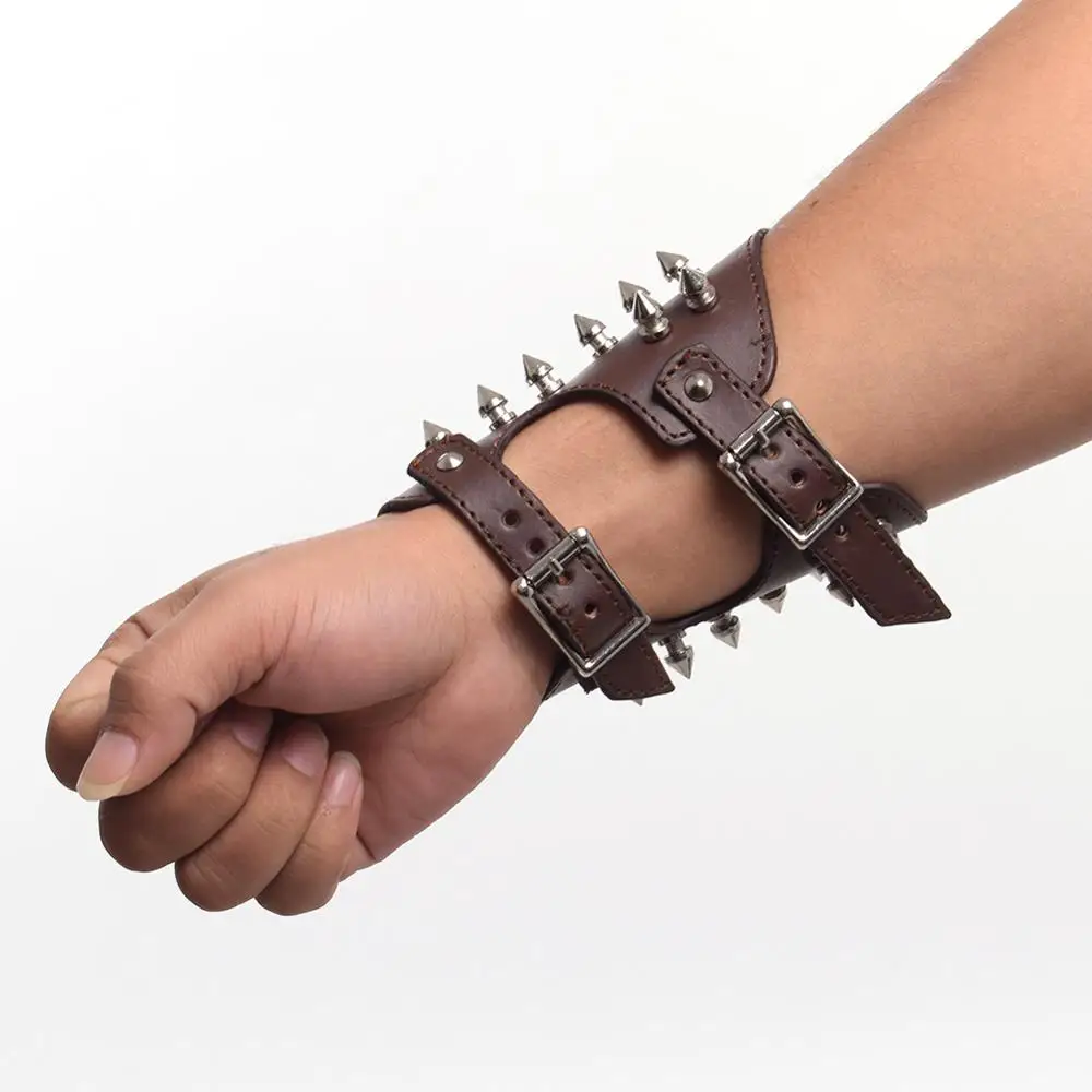 Black Rivet Bracers Men Medieval Viking PU Leather Arm Armor Cosplay Accessories Punk Gauntlet Wristband
