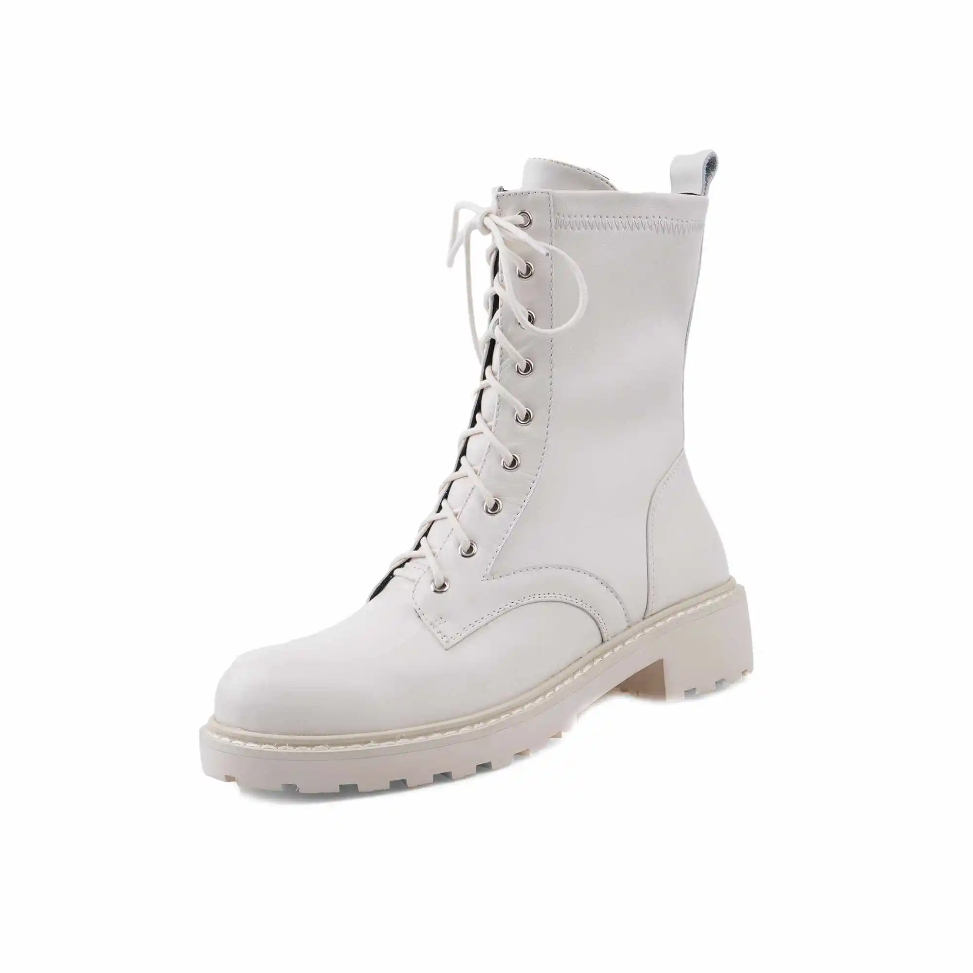 Lenkisen classic British lace up genuine leather round toe med heels fashion basic women winter keep warm mid-calf boots L73