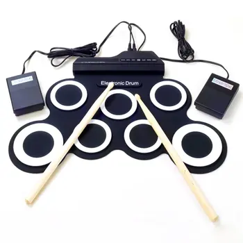 

USB Roll-Up Silicon Drum Set Digital Electronic Drum Kit 7 Drum Pads With Drumsticks Foot Pedals For Beginners