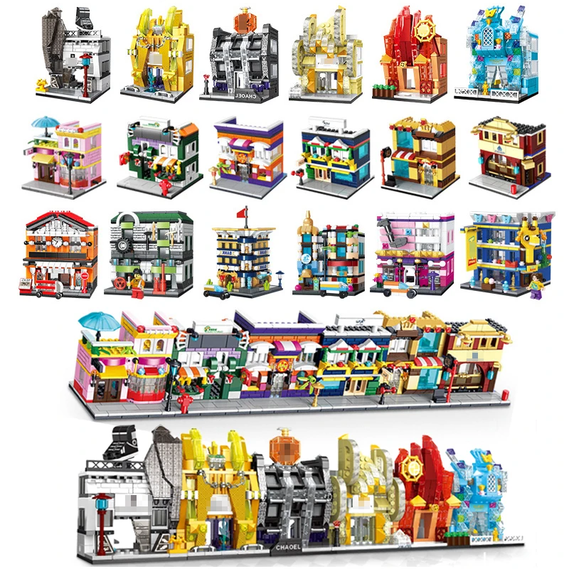 4pcs//set Street Food Cars Building Blocks with Figures Mini Street View Bricks