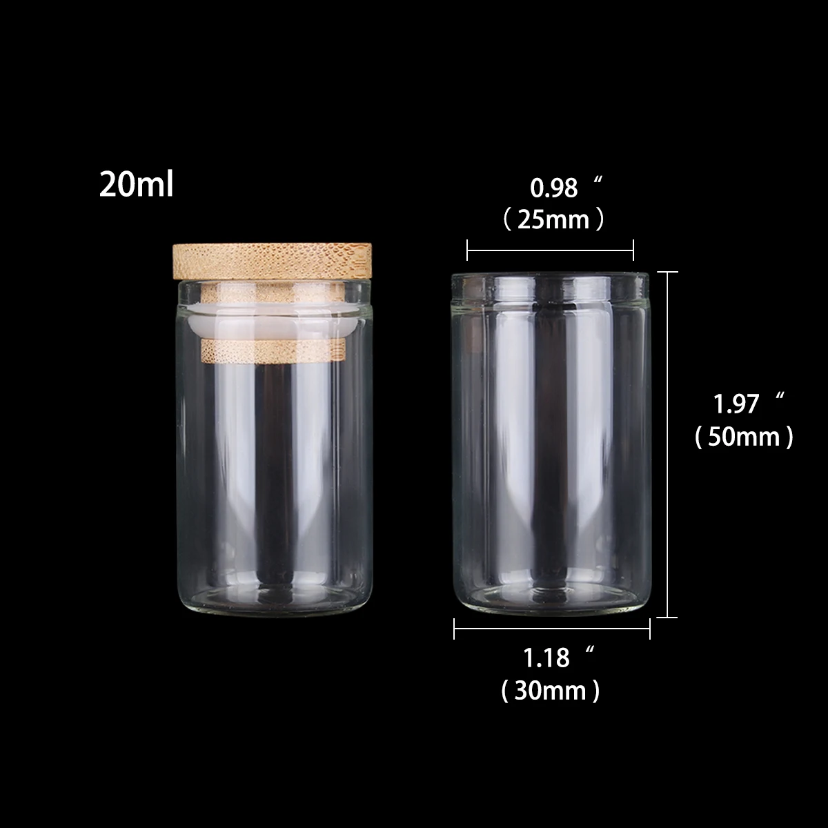 12pcs 20ml 30*50mm Small Transparent Glass Bottles Jars Vials Terrarium with Bamboo Lids for Art DIY Crafts Wedding Favors