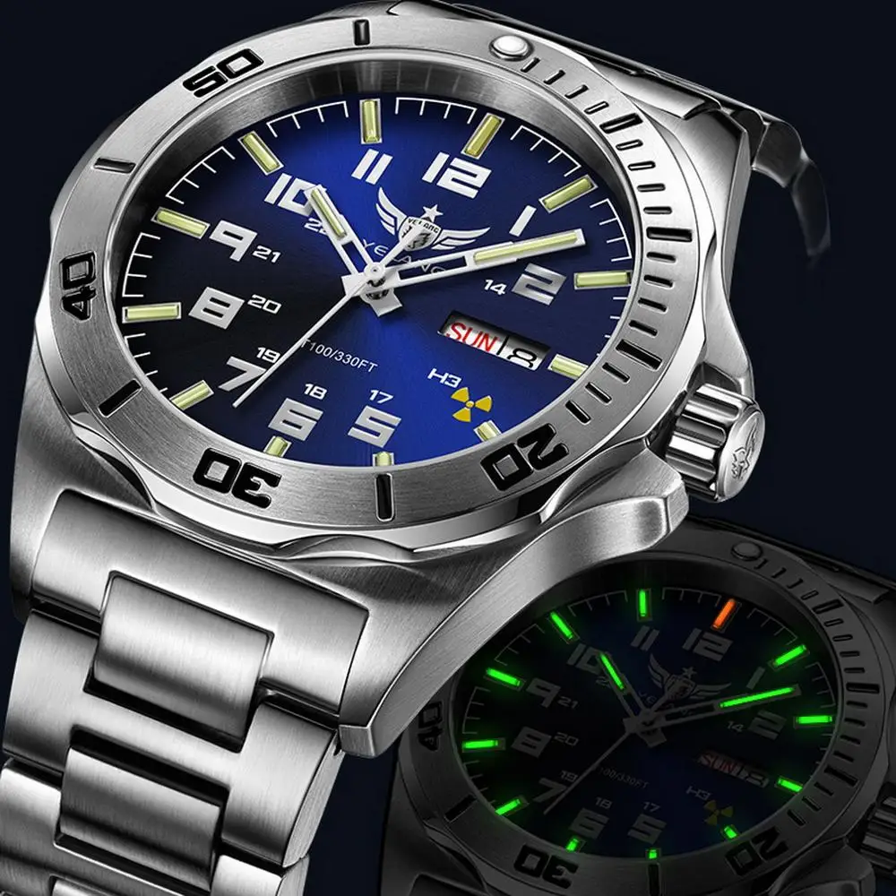 Мужские часы, автоматические часы для мужчин Yelang man T100 H3 Тритий военные наручные часы спортивные водонепроницаемые армейские meachnical relogio V1019 - Цвет: watch men p7
