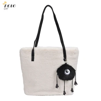 

2020 Fashion Female Winter Handbag Casual Shoulder Bag Korean Large Capacity Tote Bag Soft Faux Fur Shoulder Bag bolsos mujer