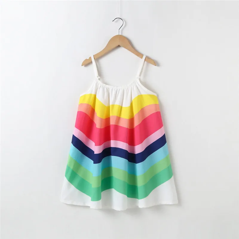 Girls Dress 2022 Summer Fashion Girls Princess Dress Rainbow Color Short Sleeve Cotton Patchwork 2-6T Girls Voile Tutu Dresses children dress