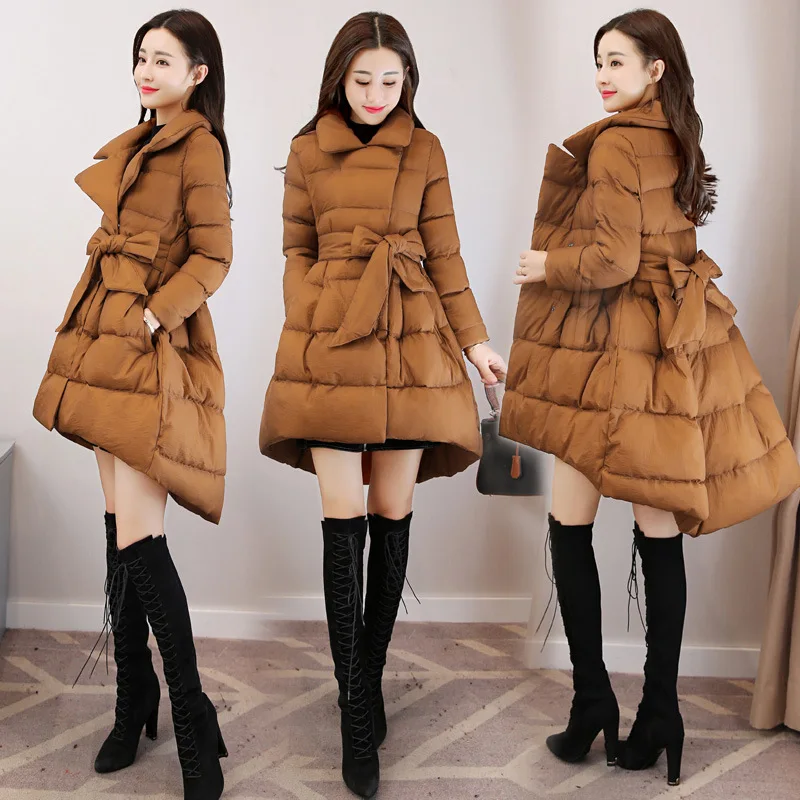 

Long Sleeve Mid-length Thick Slim Fit Lace-up Pocket Cotton-padded Clothes/Cotton Coat Solid Color Commuting Others Hidden Butto