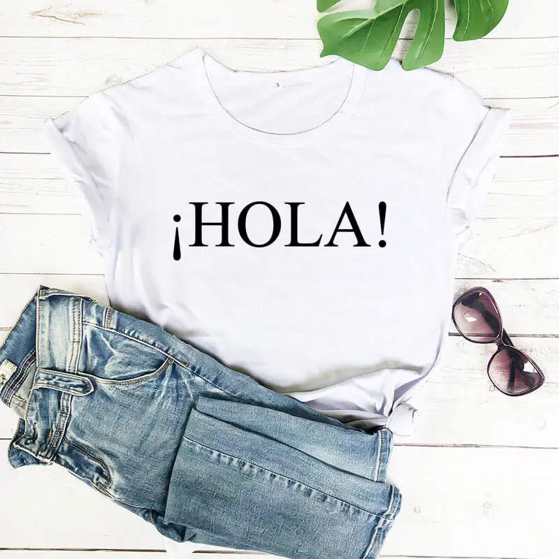 Новое поступление летняя забавная футболка Hola из 100% хлопка спанис Хола футболки