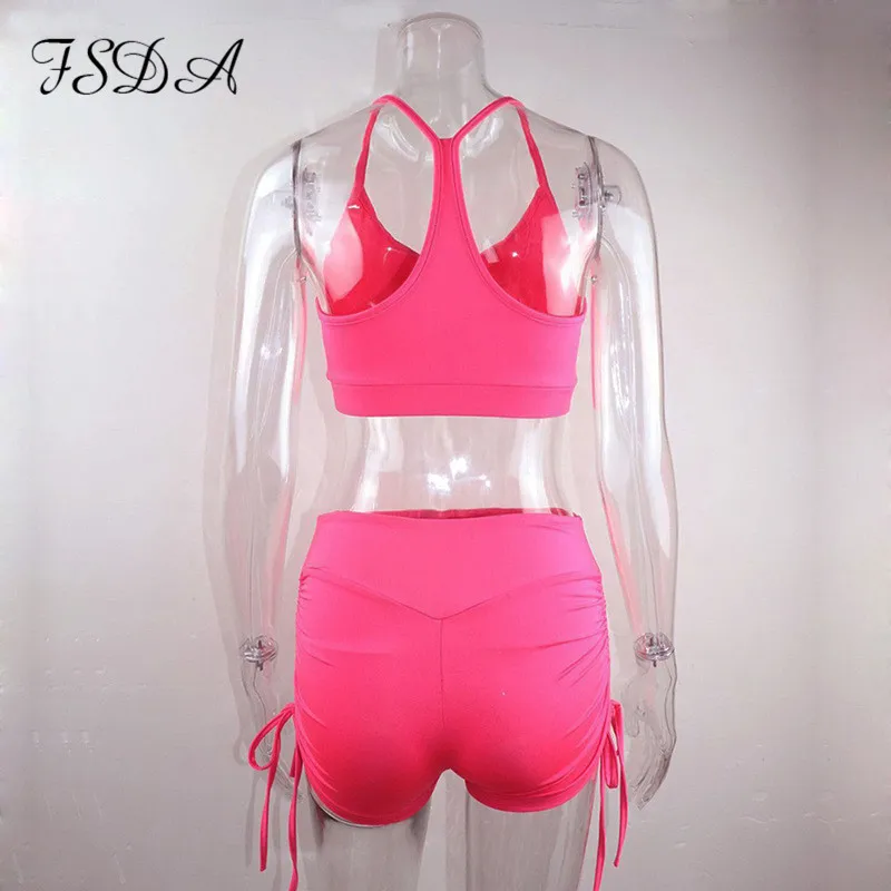 Летний женский комплект FSDA укороченный топ с V образным вырезом на бретелях