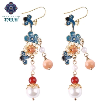 

Blue Alloy Cloud And Flower White Shell Bead Trendy Earring Red A gate Bead Imitation Opal Bead Handmade Woman Jewelry EZ-18024