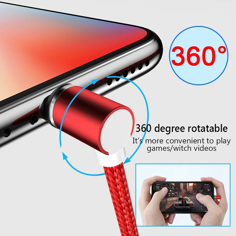 1 м LED 360 Тип C микро USB кабель для iPhone Samsung Huawei Xiaomi магнит L стиль данных зарядный